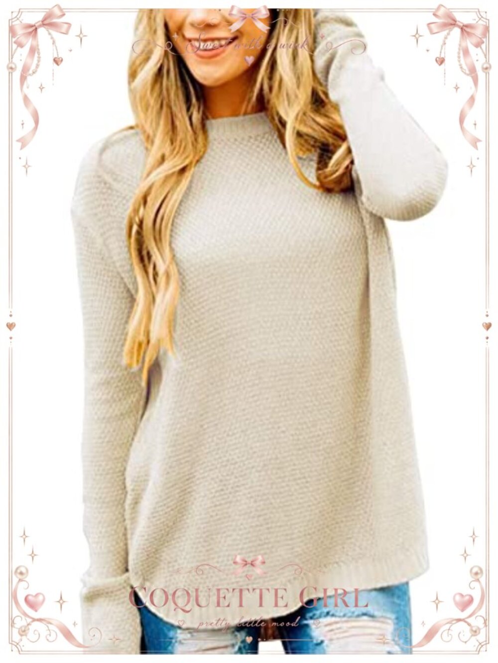 Women's Oversized Acrylic Knit Crewneck Long Sleeve Pullover Sweater